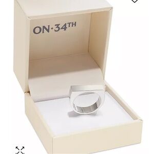 On 34th Signet Table Ring. Rhodium plated Silver-toned Size 10 Unisex New in box